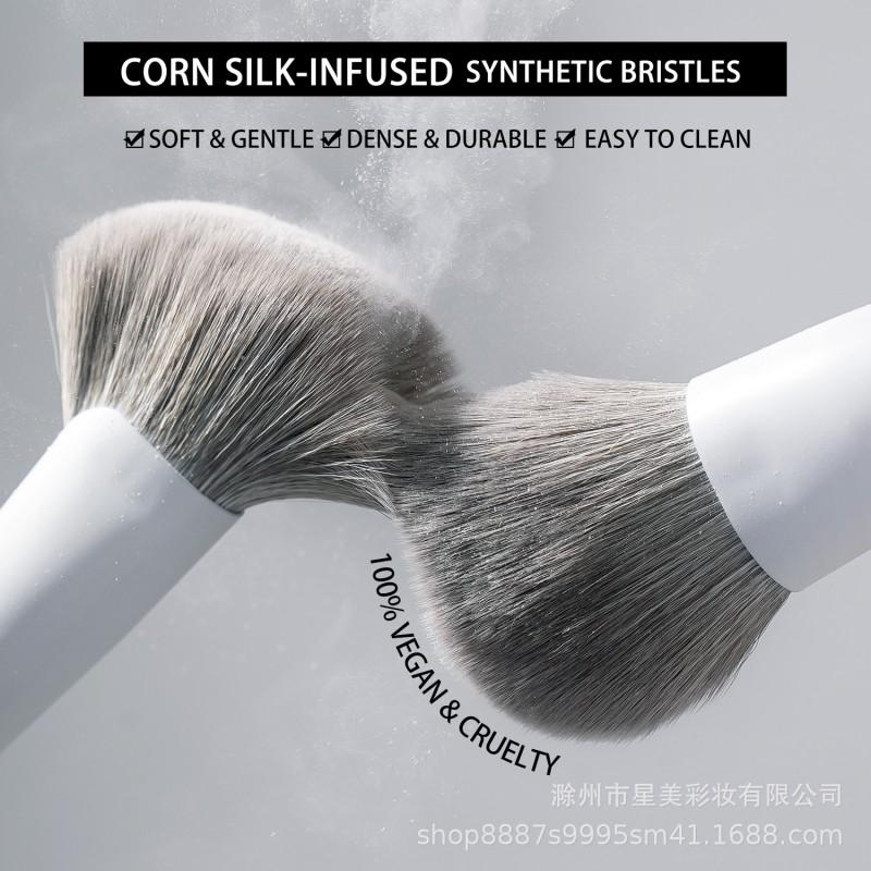 12-Piece White Makeup Brush Set With Wavy Nylon Bristles Wooden Handle Boxed Professional Cosmetic Brushes Face Eyes Cheeks