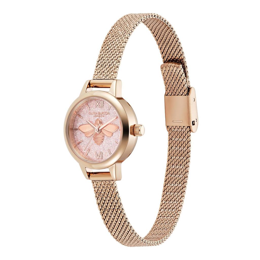 Авторизованный дистрибьютор Olivia Burton Watch Ladies 24000229 Signature Mini Lucky Bee Blush Glitter Rose Gold Mesh [OLIVIA BURTON]