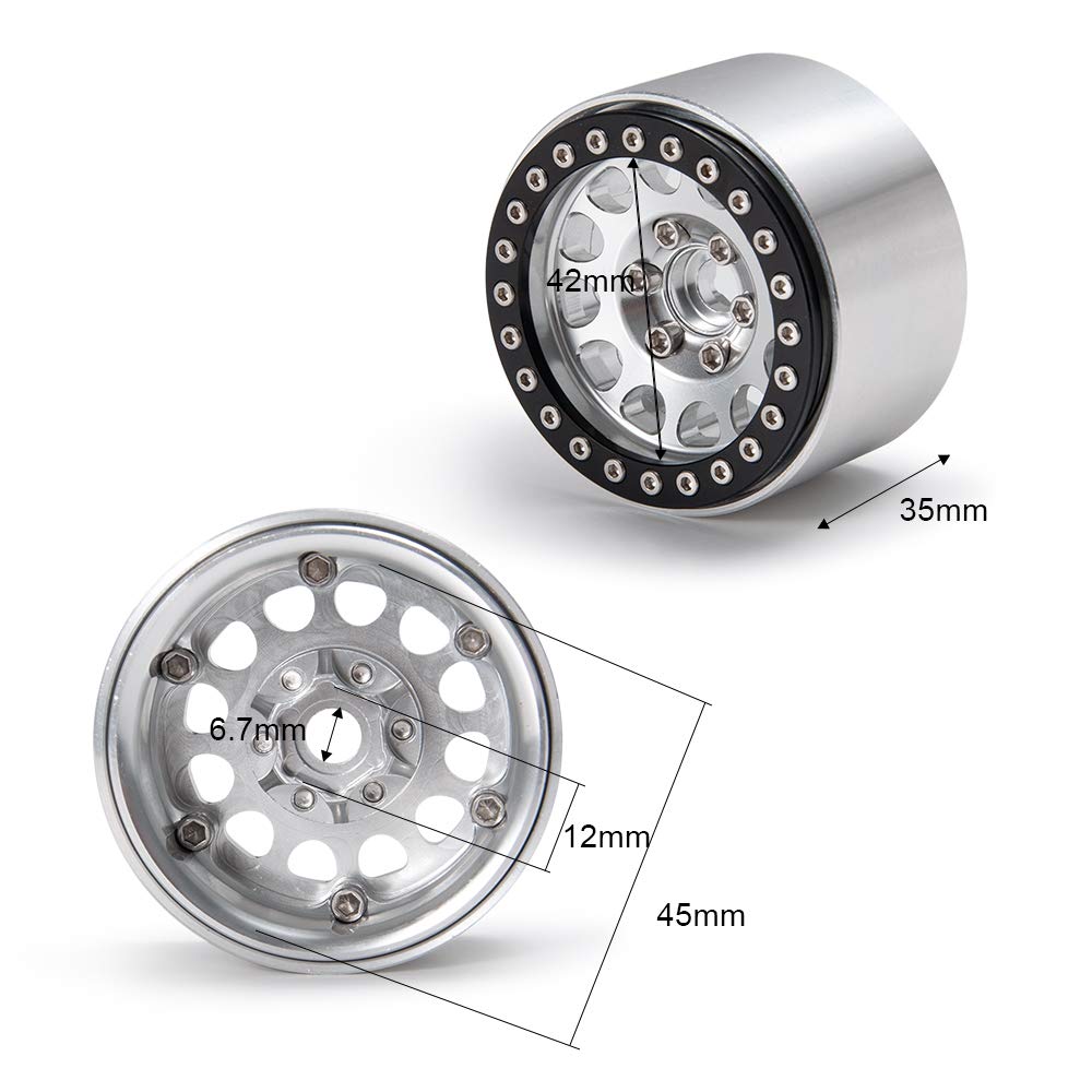 RC Car Inch Internal Beadlock Wheel Widened Version 35mm Internal Beadlock Wheel Hub for AXIAL SCX10 RC Crawler 1 and 4 1.9 No. (Silver Black, Pieces)