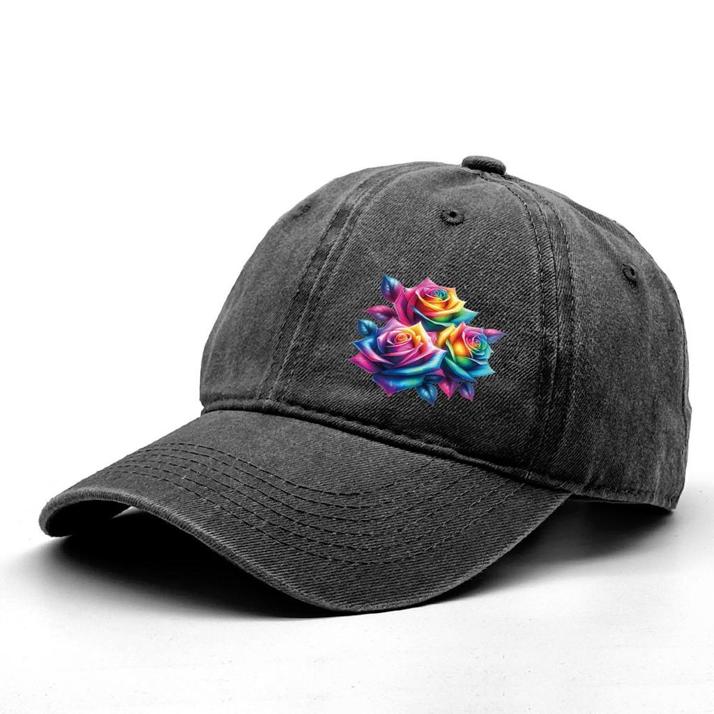 Colorful Flower Print Snapback Baseball Hat, Dad Hat Casual Slouchy Inelastic Lightweight Adjustable Sun Hat