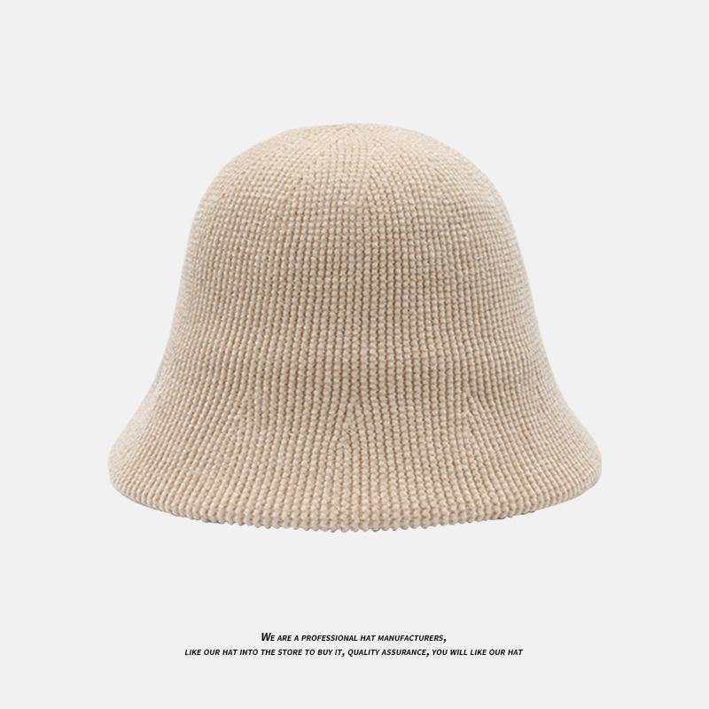 Autumn and Winter Solid Color Warm Hat for Women Japanese Simple Knitted Fisherman Hat Korean Face-showing Small Chenille Casual Basin Hat