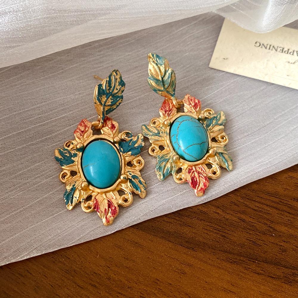 Exquisite Oil Drop Flower Ear Studs Baroque Korean Style Earrings Enamel Flower Earrings Girls