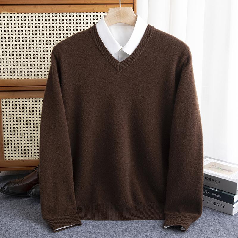 Мужской свитер из мериносовой шерсти с V-образным вырезом, пуловер, осень-зима, кашемир, теплый, однотонный, трикотаж, одежда, деловой низ, мягкие верхние части
