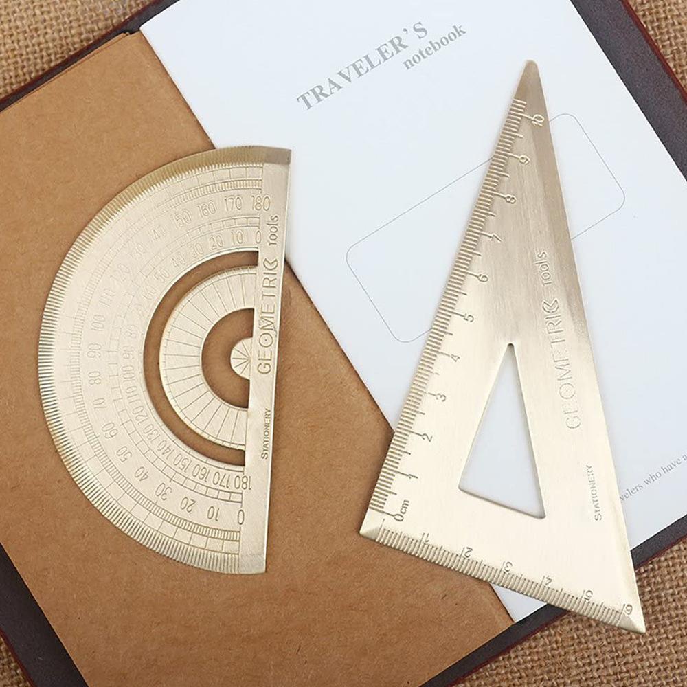 Латунная студенческая геометрическая линейка, линейка квадратного треугольника, линейка полукруга, транспортир, инструмент для измерения угла линейки