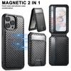 SUTENI H18 For iPhone 13 Pro Max Magnetic Case Carbon Fiber Texture Leather+TPU Cover with Detachable Card Bag