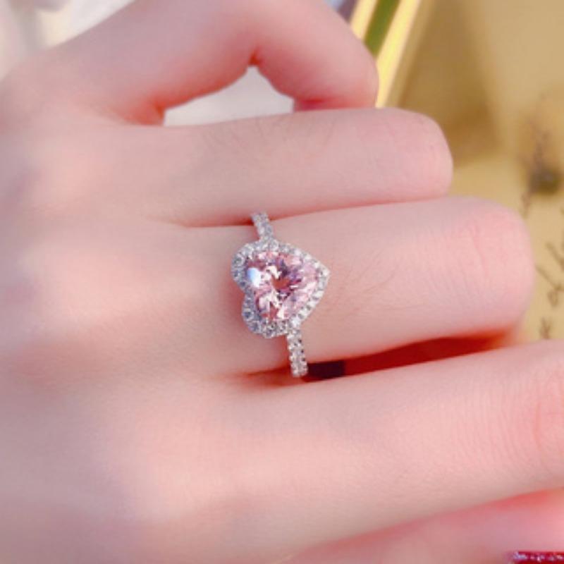 Luxury Heart Shape Pink Copper Color Cute Fashion Promise Ring for Women Girl Party Wedding Gift Trendy Zircon