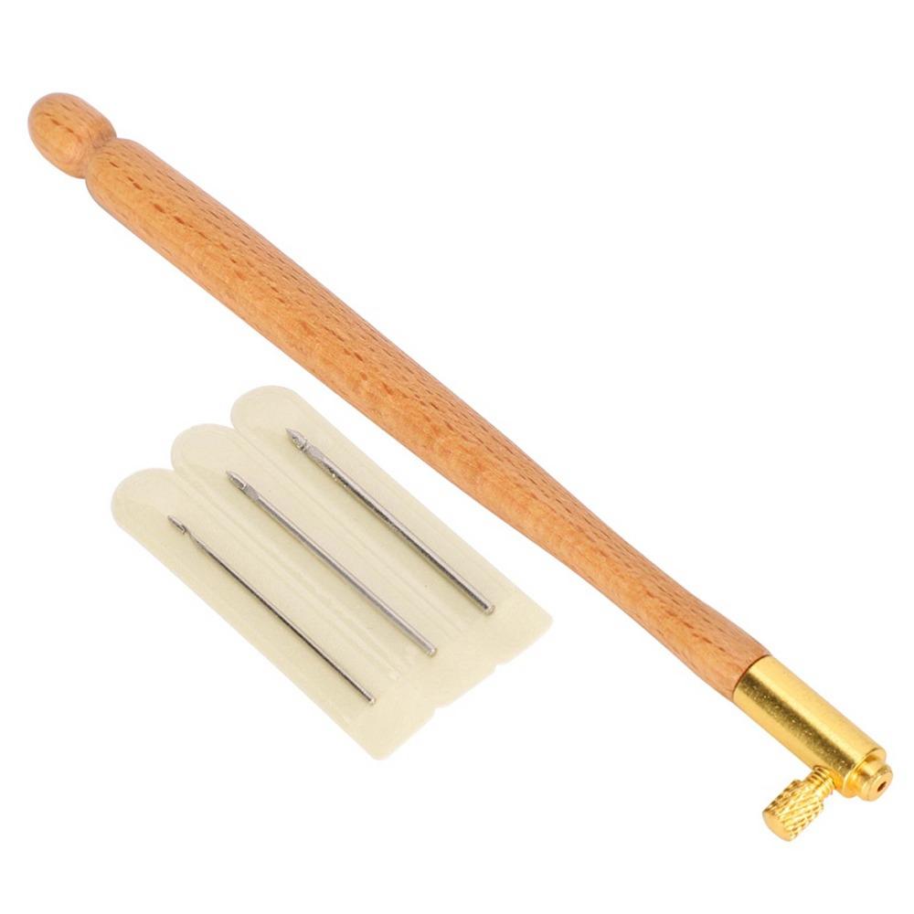 Three Needles Tambour Embroidery Hook Wooden Handle French Embroidery Needle Beadwork Crafting