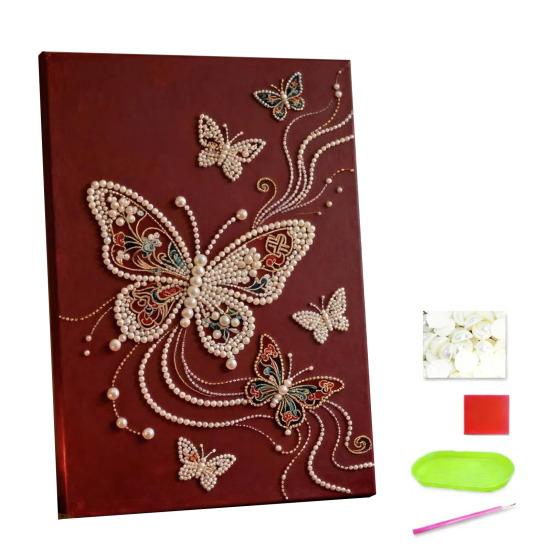 DIY 5D Faux Pearl Painting Kit Castle Butterfly Ocean Sunflower Plastic Pearl Art Kit for Adults Beginner Gemstone Art Craft for Gift Home Wall Decor