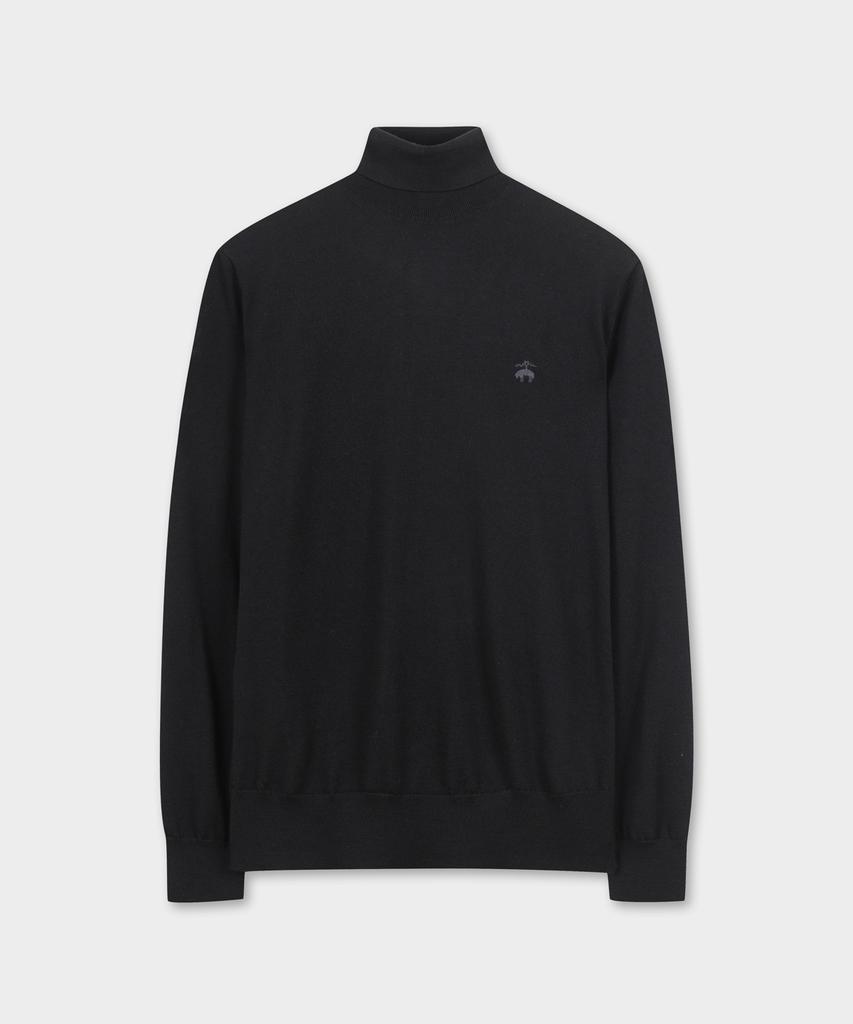 BROOKS BROTHERS Merino Wool Logo Turtleneck Sweater (Black) (Bbwumnf301)