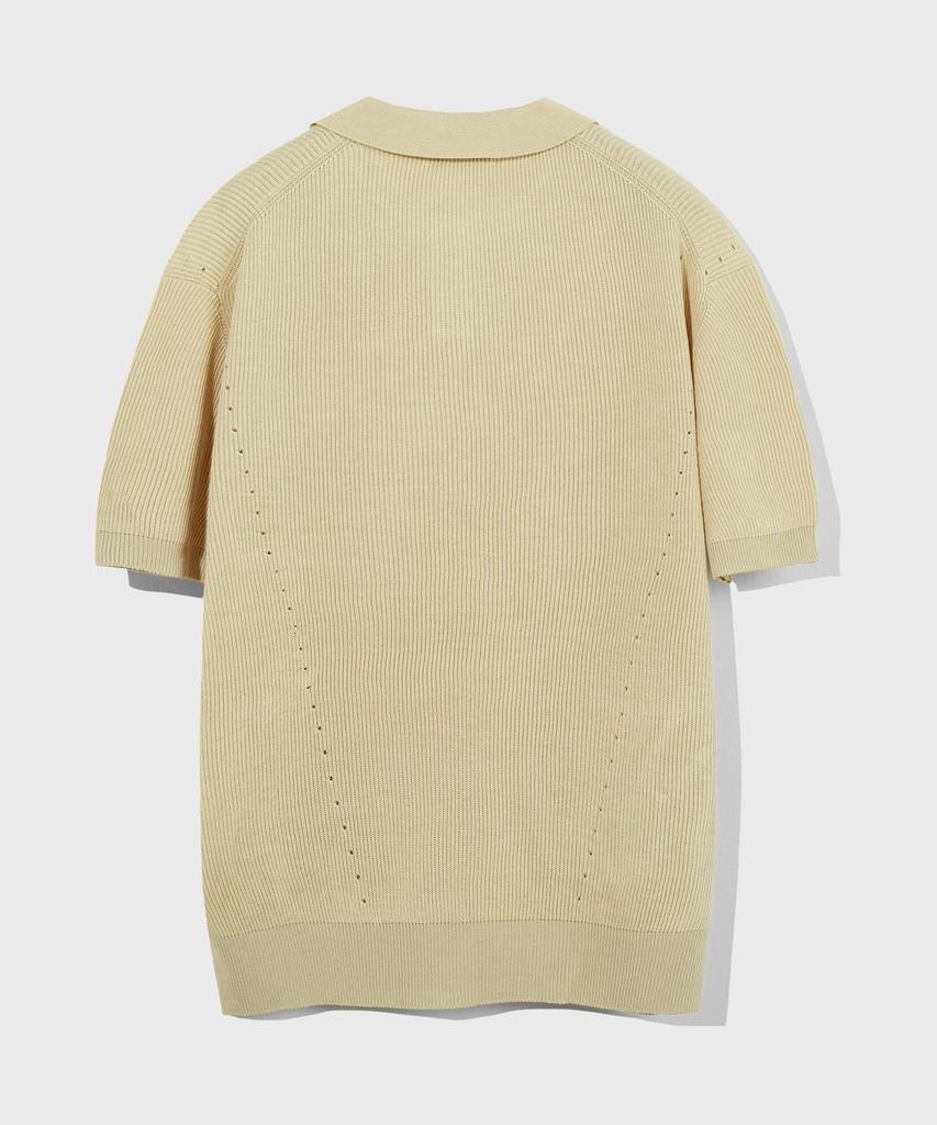 KIIMUIR Double-Layered Open Collar Half Knit_Butter