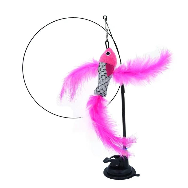 Интерактивная игрушка для кошек Handfree Cat Stick Играющий котенок Играющий тизер Палочка Игрушка на присоске Птица/перо Кошачья палочка Товары для домашних животных