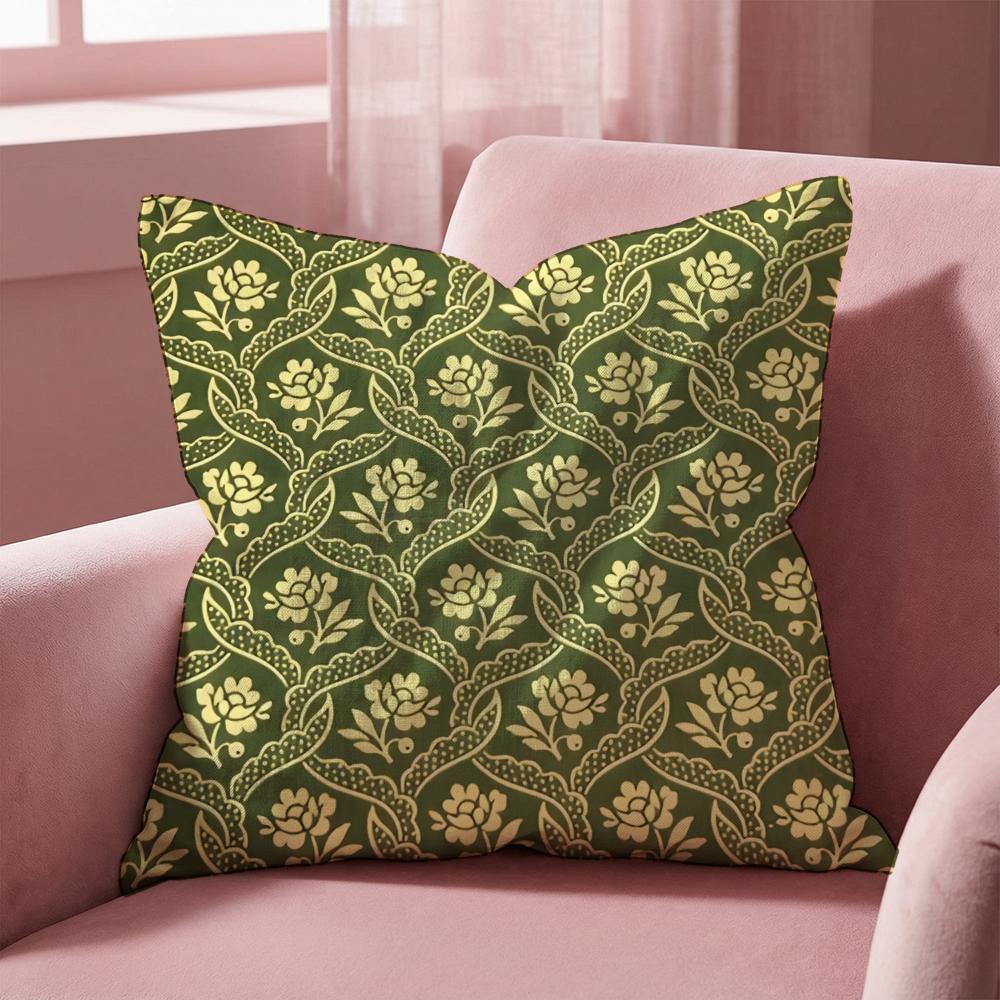 Green floral pattern Cushion Cover MultiScene Pillow Cover for Home Car Reversible Soft Durable for Daily Use