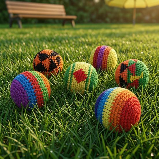 Colorful Crochet Footbag Sack Balls Soft Textured Beanbags for Kids Hand-Eye Coordination Outdoor Group Games Party Favors Kindergarten Sports