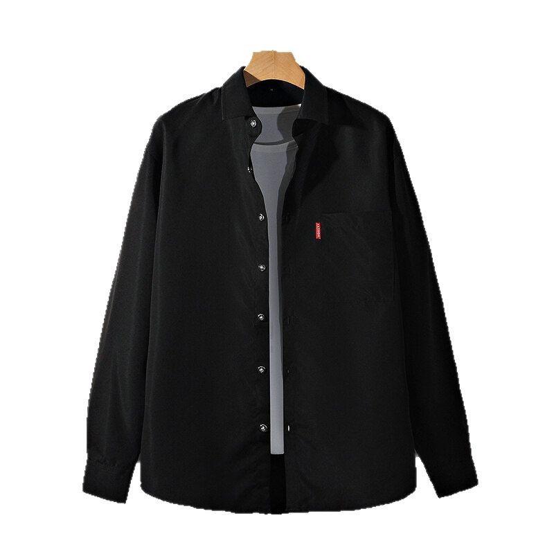 Весенне-осенняя повседневная куртка с длинным рукавом свободного кроя большого размера однотонная японская рубашка футболка