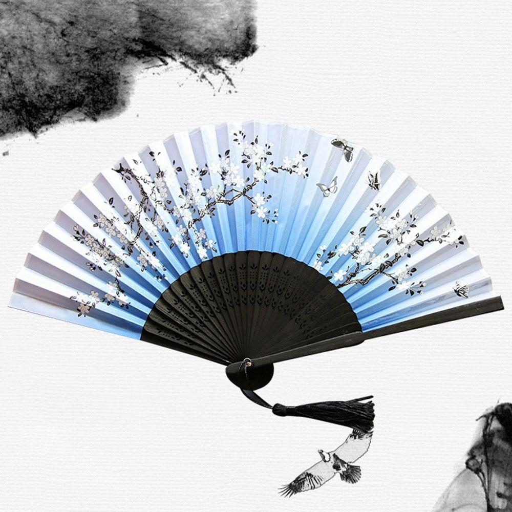 Красочный складной веер в винтажном стиле с бамбуковым черенком, классический танцевальный веер, украшение для дома