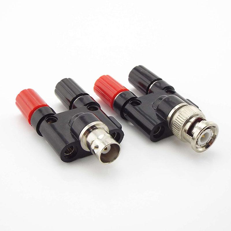 BNC female Male to Two Dual 4mm Banana Plug Jack Coaxial Connector RF Adapter Audio Adapter for CCTV
