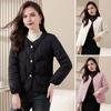 Women Single-breasted Jacket Solid Color Rhombus Checkered Coat Autumn Winter Loose Imitation Silk Cotton Padded Jacket for Everyday Wear