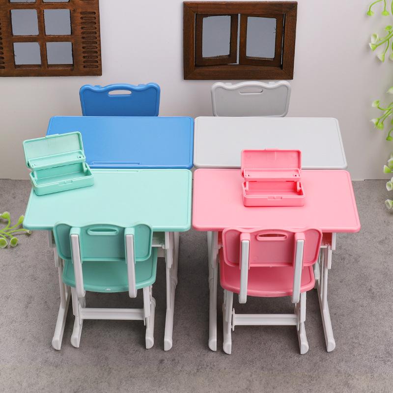 Children's Mini Desk & Study Table Toy Set with Books, Stationery, and Pencil Box Accessories