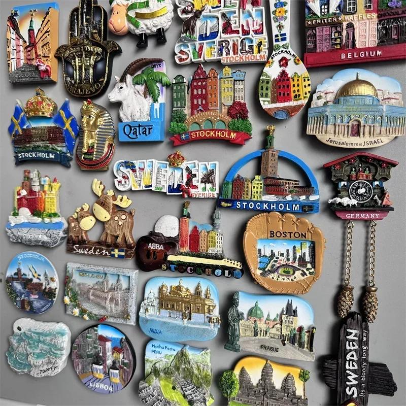 Магниты на холодильник Швеция Прага Камбоджа Германия Перу Индия Лиссабон Турция Бостон Катар Египет Бельгия Ирландия Сараево Сувенир