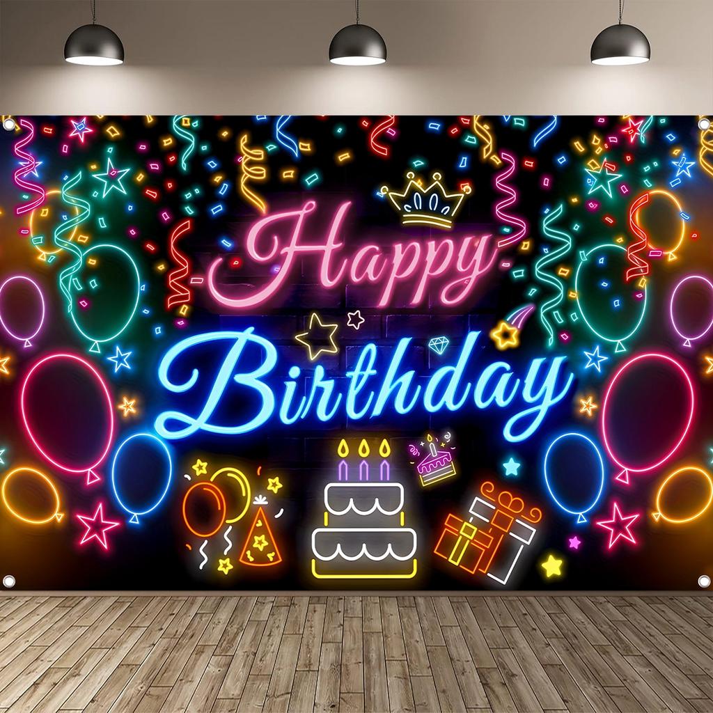 Glow Happy Birthday Backdrop Banner Bbirthday Party Decoration Kids Glow Party Supplies Happy Birthday Background