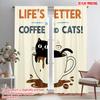 2pcs 2D Flat Printing Drapes Cute Cat Coffee Lover Gift Polyester Without Electricity Festive Curtains Perfect for Holiday
