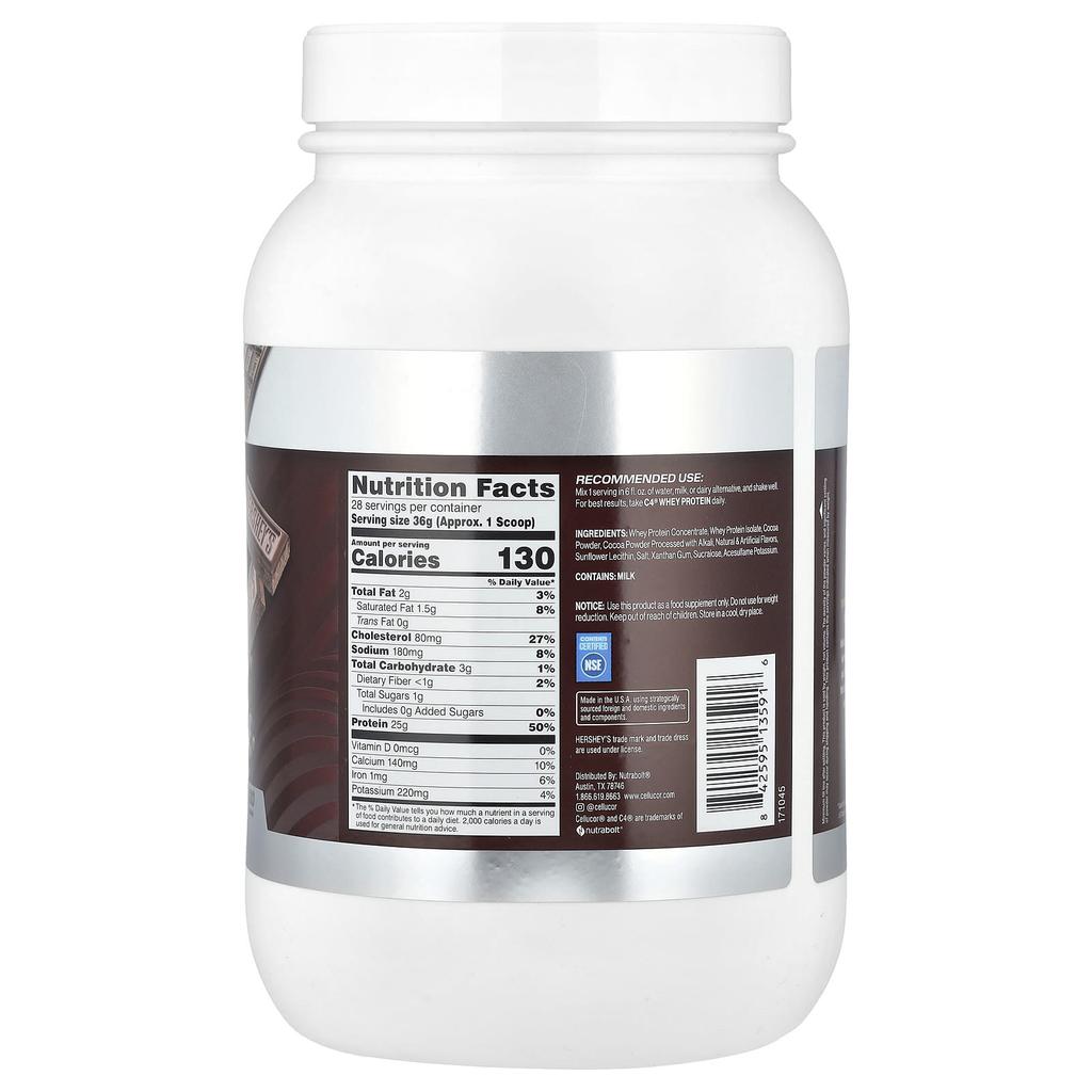 C4 / Cellucor, C4® Сывороточный протеин, Молочный шоколад Hershey's, 2,22 фунта (1,01 кг)