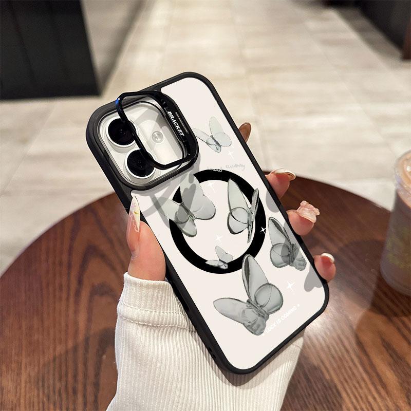 Advanced Butterfly Acrylic hard shell For iPhone16pro 15ProMax 11 12 13pro 14 Plus Multi functional lens phone holder phone case
