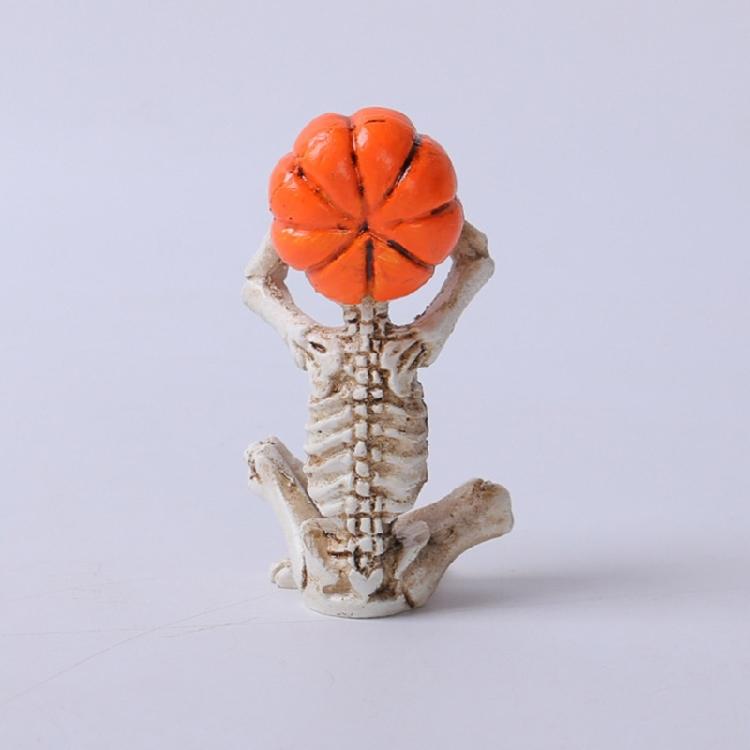 Pumpkin Skeleton Statue Mini Skull Figurines Resin Skull Fishers Sculpture for Outdoor Garden Pond Fountains Poolsides