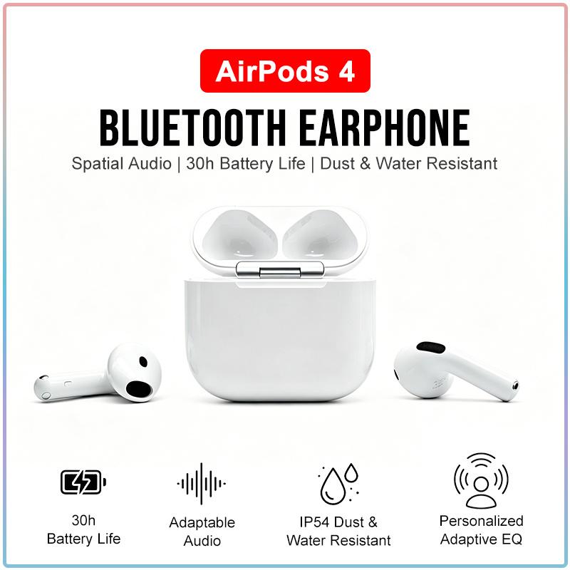 Apple AirPods 4 Bluetooth 5.3 Беспроводные наушники Адаптивный эквалайзер Изоляция голоса Двойной микрофон Длительное воспроизведение 30 часов Автоматическое всплывающее окно Спортивные Мини-наушники