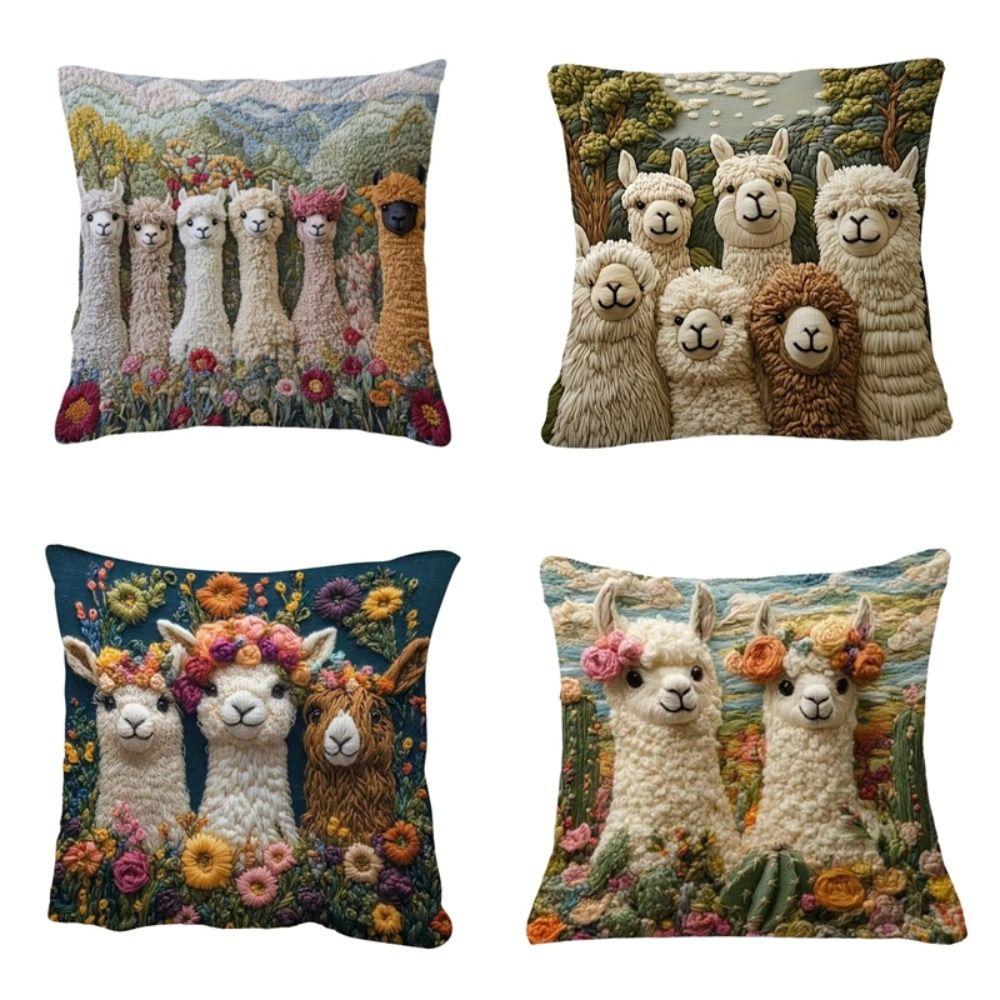 Vintage Pillow Case Alpaca Print Decorative Pillowcase Creative Cushion Cover Sofa Decoration