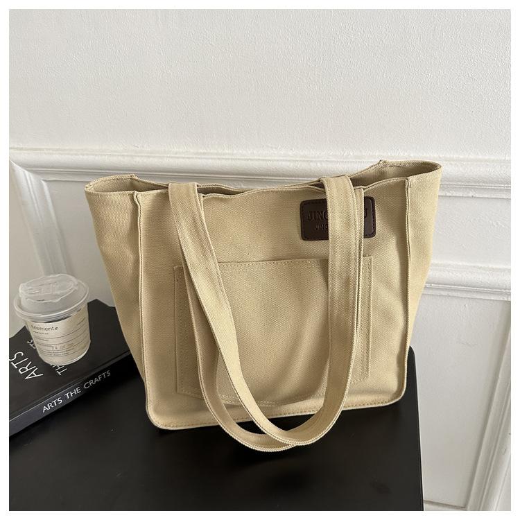 2025 холщовая новая большая вместимость повседневная простая мода простая портативная однотонная сумка-тоут на плечо женская