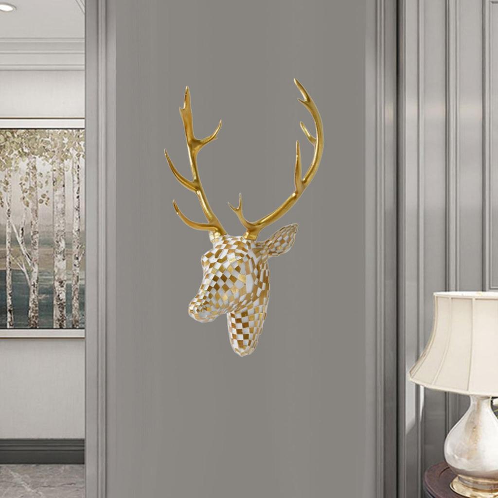 Deer Head Wall Mount Decor Centerpiece Artwork Resin Home Decoration Hanging Ornament Sculpture