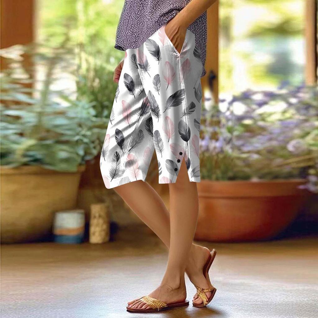 Женские брюки с принтом, модные повседневные шорты с карманами и эластичной резинкой на талии