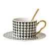 Creative Design Nordic Style Houndstooth Ceramic Coffee Cup Office Water Cup Afternoon Tea Cup and Saucer Set with Spoon