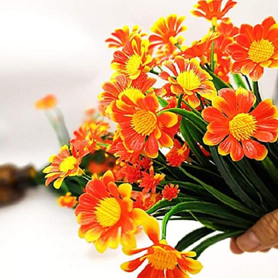 2 шт. искусственных ромашек, букет, устойчивые к погодным условиям, искусственные растения, искусственная зелень, искусственные ромашки для внутреннего, наружного, садового, крыльца, свадебного декора