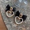 Черные серьги-квадраты с бантом Женские элегантные жемчужные серьги-сердечки Подарки