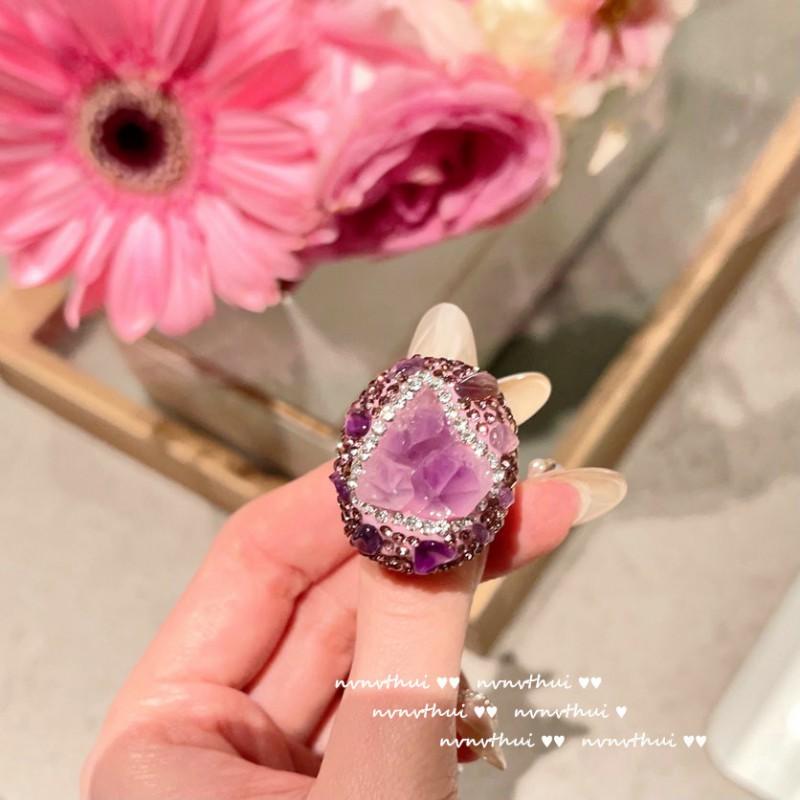 Винтажное Цветочное Кольцо с Фиолетовым Кубическим Цирконием Покрытие 18K Золото Регулируемое Открытое Кольцо Женское