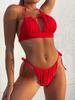 Bikini Sexy Red Swimwear Swimsuit Women Hollow Pleated Backless Halterneck Bikinis Set Bathing Suit Beach Bikini Female New