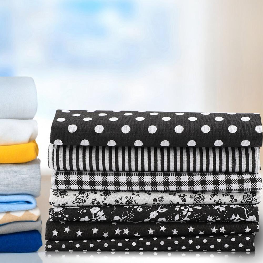 7Pcs 250*250mm Cotton Fabric Bundle Black Assorted Fabric Squares DIY Craft Fabric Pack For Sewing