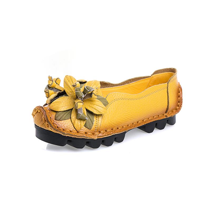 Retro Shoes Platform Flats Women's Floral Ballet Shoes Ladies Real Leather Loafers Woman Lug Sole Shockproof Moccasins Blue Shoe