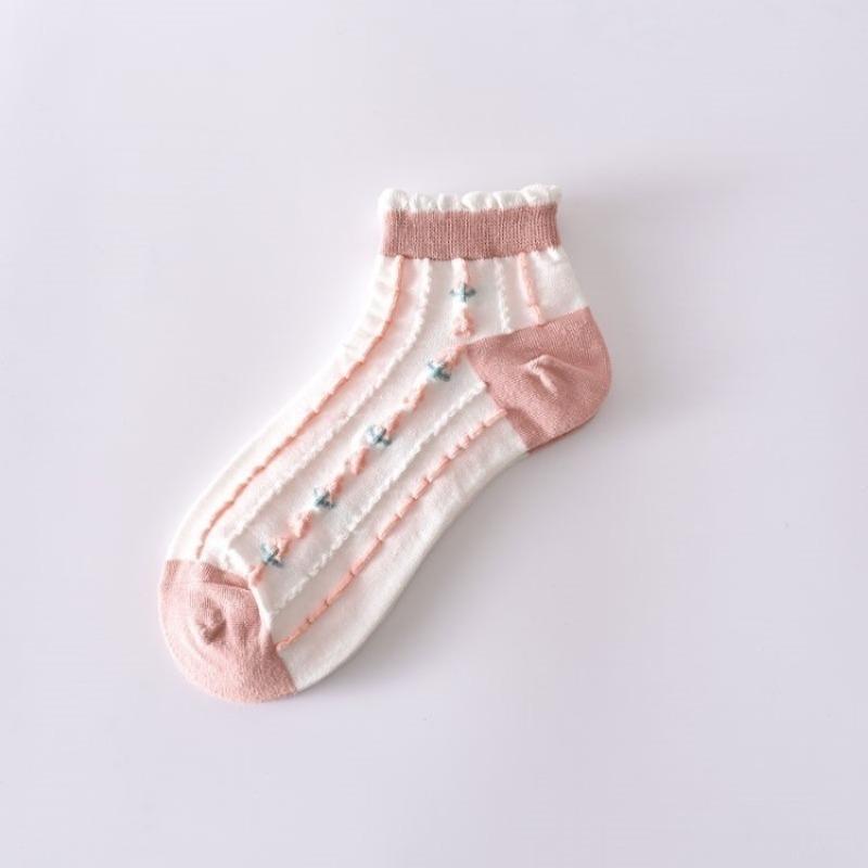 Female Spring Summer Thin Money All GO Up Flower Lace Lovely Pink Pastoral Socks
