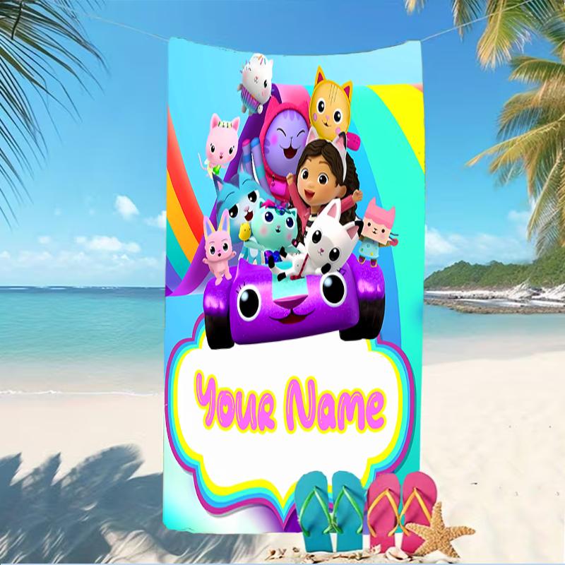 Customizable personalized beach towels Gabby's Dollhouse themed designs.Suitable for the beach, yoga, sports;ideal as beach accessories