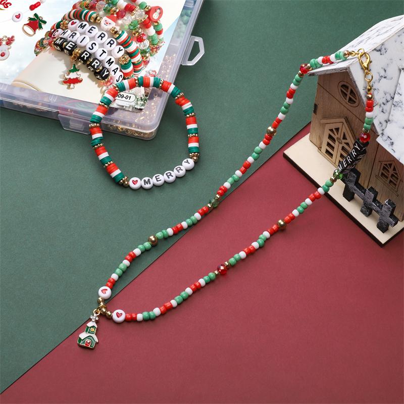 1 комплект/коробка Рождественский тематический стеклянный набор бусин DIY браслет ожерелье серьги ювелирные изделия аксессуары