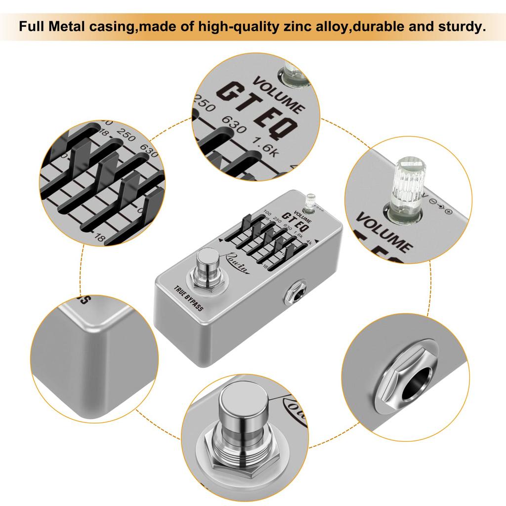 Rowin Guitar Equalizer Pedal 5 Band Parametric EQ Guitar Effect Pedal Frequency Compensator Mini Size ±18dB LEF-317A