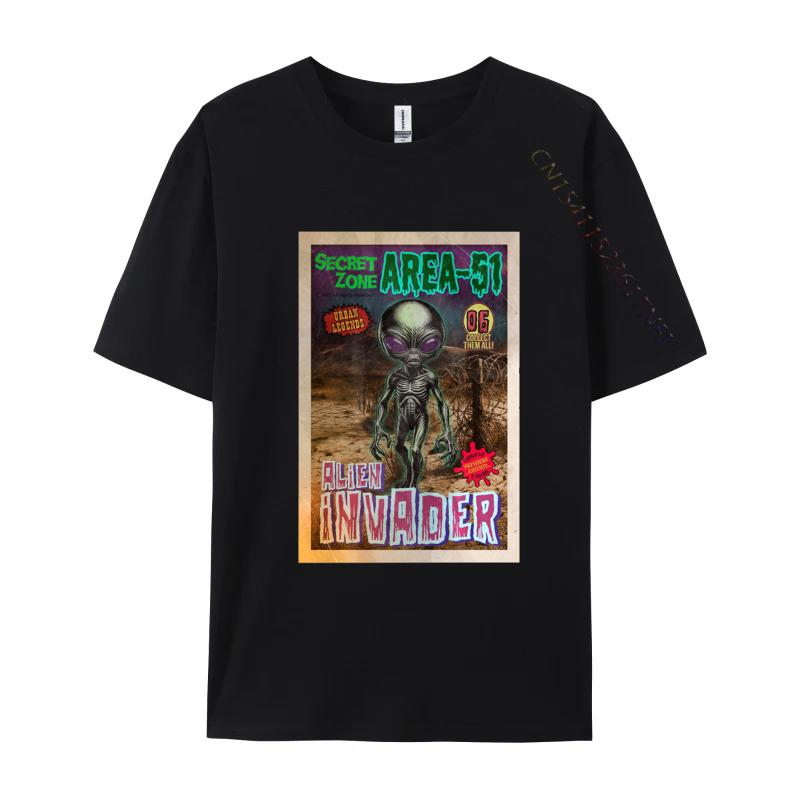 Area 51 Alien Tshirt Alien UFO Invader Tshirts Casual Cotton T Shirt For Men Mens Clothing Plus Size