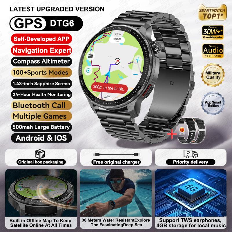 Тактические умные часы с GPS, офлайн-картой, памятью 4 ГБ, водонепроницаемостью 10 ATM, Bluetooth-звонками, экраном Corning Gorilla Glass, мужской, военный, умный браслет