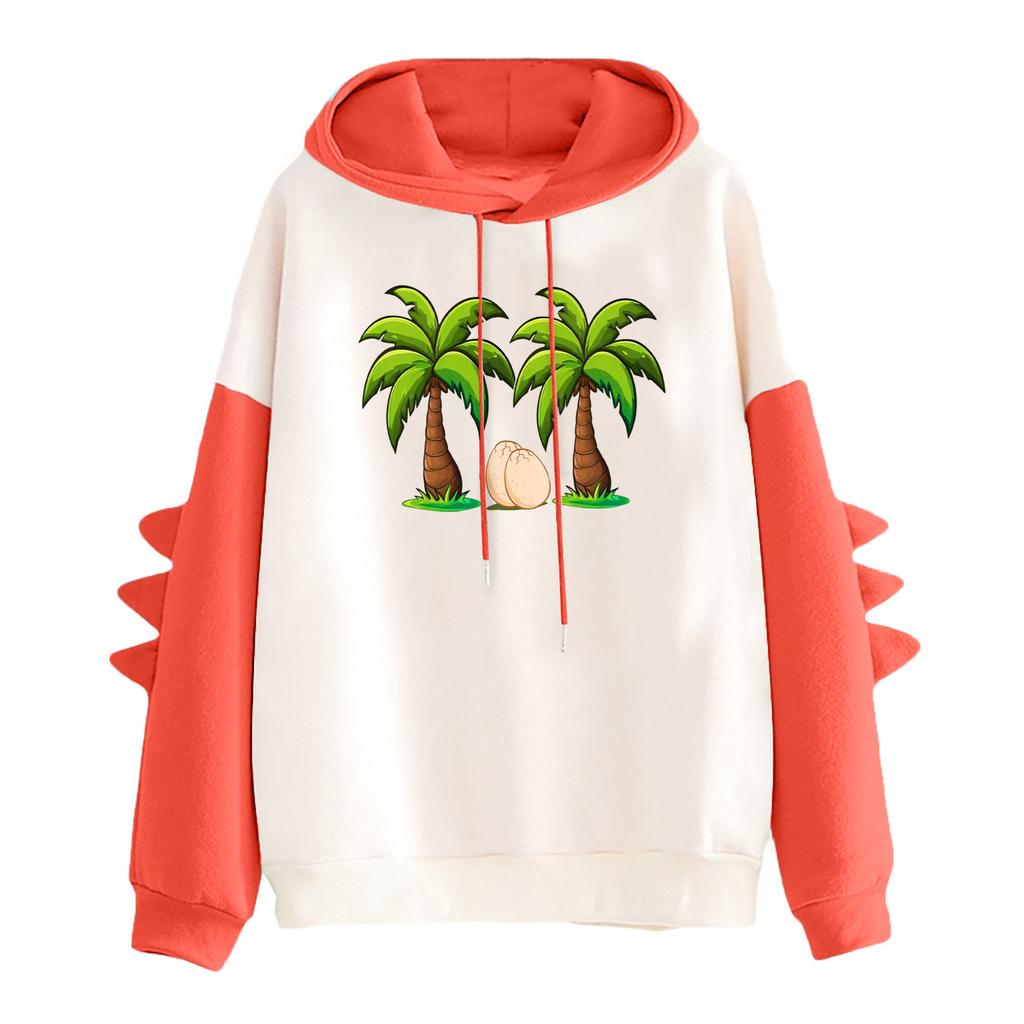 Women's Printed Contrasting Dinosaur Loose Casual Hoodie