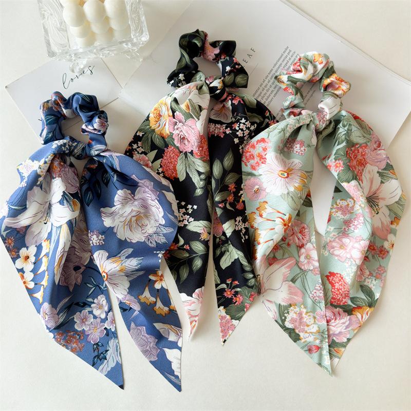 2025 New Flower Bow Hair Ribbons Scrunchies Vintage Satin Ponytail Large Hairbands Rubber Bands Headbands Women Hair Accessories