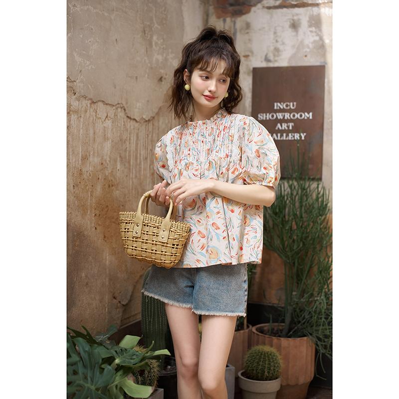 Mishow Женская блузка, лето 2023, с пышными рукавами и цветочным принтом, с круглым вырезом, свободные повседневные модные милые пуловеры, топы MXC37X0034