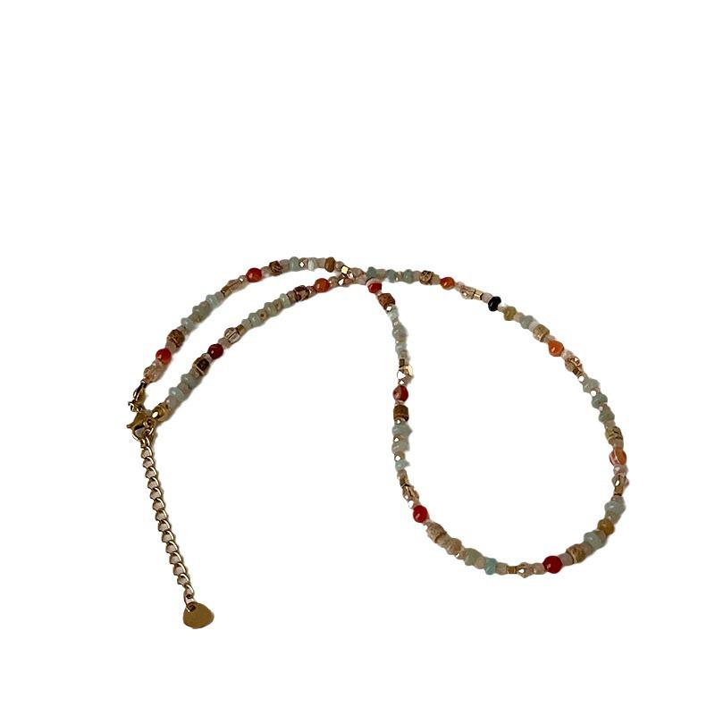 Colorful Natural Stone Crystal Beaded Choker Necklace for Women